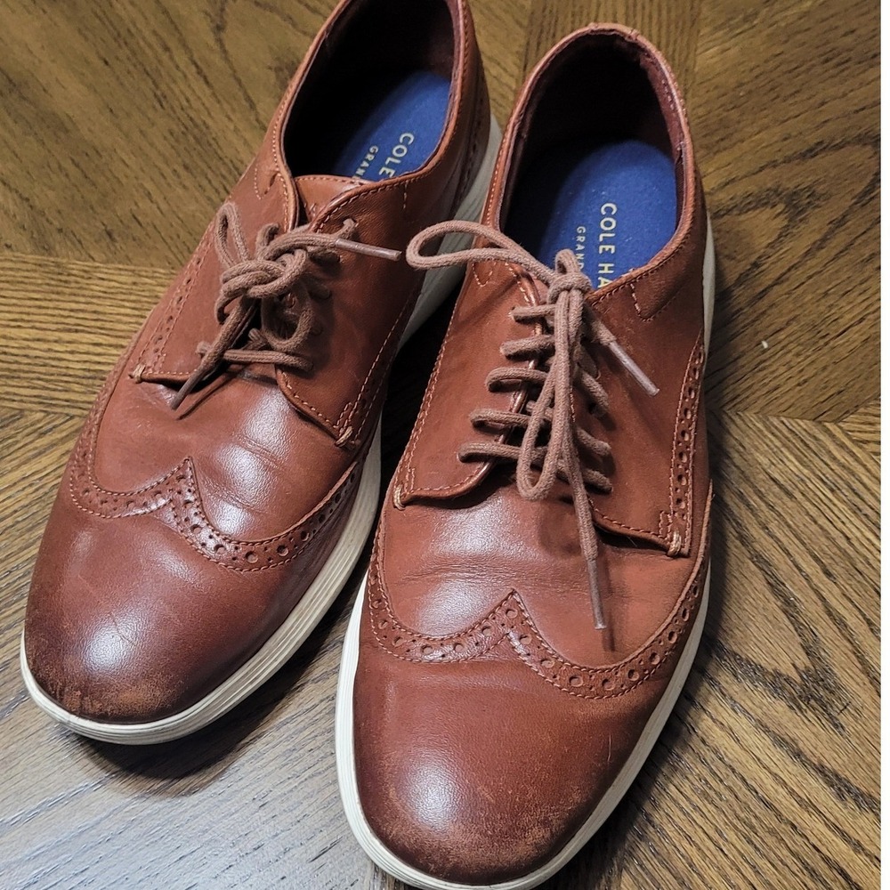 Cole Haan Grand OS Mens Brown Leather Wingtip Oxford Shoes C29414 Size 10M